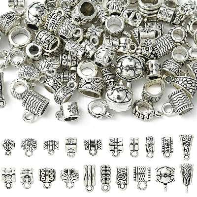 100Pcs 20 Styles Tibetan Style Alloy Tube Bails FIND-CJ0002-13-1