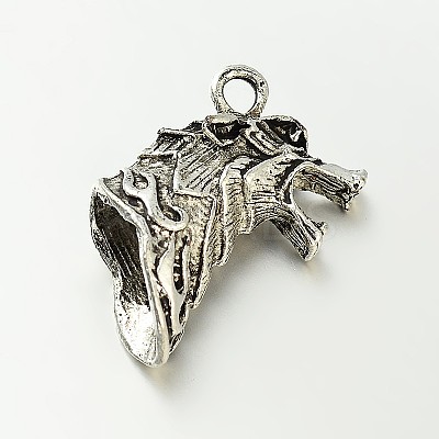 Tibetan Style Zinc Alloy 3D Wolf Head Pendants X-PALLOY-O046-02AS-1