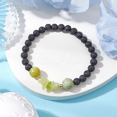Natural Lemon Jade with Natural Lava Rock Beaded Stretch Bracelets for Women BJEW-JB11130-06-1