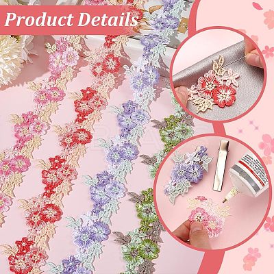 4 Yards 4 Colors Polyester Flower Lace Ribbon OCOR-PH0004-47-1