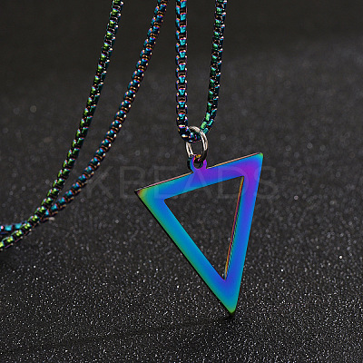 Inverted Triangle Stainless Steel Pendant Box Chain Necklaces for Men FS-WGF3CC6-04-1