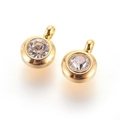 304 Stainless Steel Rhinestone Charms X-STAS-P237-10G-13-1