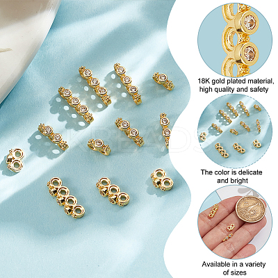 12Pcs 3 Styles Rack Plating Brass Pave Clear Cubic Zirconia Spacer Bars KK-GO0002-11-1