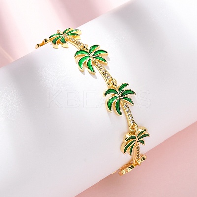 Ocean Theme Brass Cubic Zirconia with Enamel Link Bracelets for Women BJEW-F514-01C-G-1