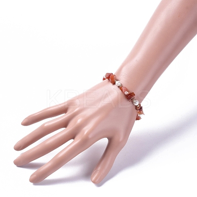 Natural Red Agate/Carnelian Chip Beaded Bracelets BJEW-JB04933-05-1