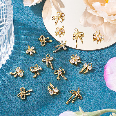 16Pcs 8 Style Brass Micro Pave Cubic Zirconia Charms KK-TA0002-16-1