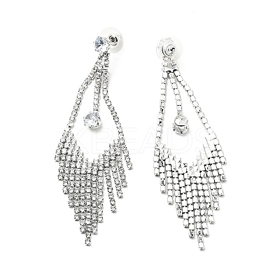 Clear Cubic Zirconia & Crystal Rhinestone Long Tassel Dangle Stud Earrings LS-EJEW-C037-07D-P-1