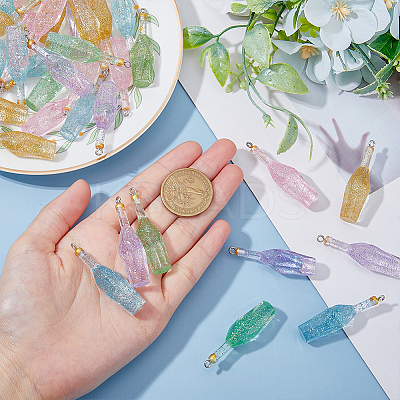 50Pcs 5 Colors Transparent Resin Pendants RESI-HY0001-13-1