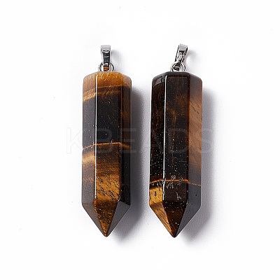 Natural Tiger Eye Double Terminated Pointed Pendants G-G926-01P-03-1