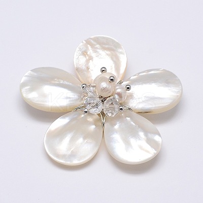 Natural White Shell Mother of Pearl Shell Flower Big Pendants SSHEL-J032MS-11-1
