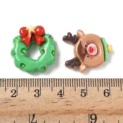 Wreath & Santa Claus & Hat Christmas Theme Opaque Resin Cabochons RESI-B037-04-1