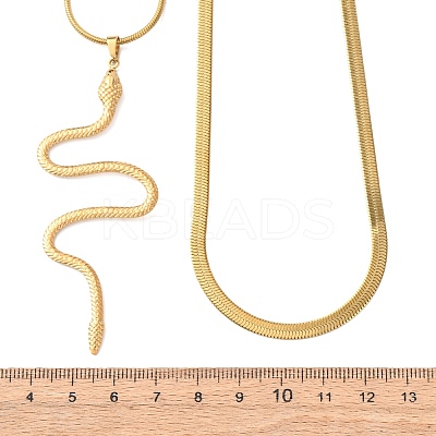 304 Stainless Steel Snake Pendant Double Layer Necklaces for Women LS-NJEW-Z108-03G-1
