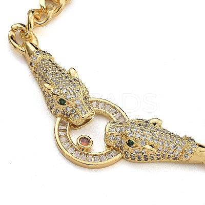 Brass Micro Pave Cubic Zirconia Leopard Pendant Twisted Chain Necklaces NJEW-K385-01C-01-1