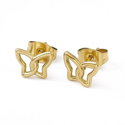 PVD Vacuum Plating 304 Stainless Steel Tiny Hollow Out Butterfly Stud Earrings for Women EJEW-P212-09G-1
