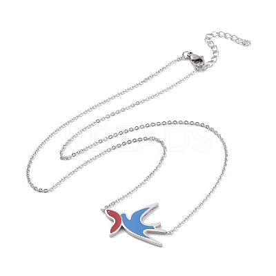 Colorful Enamel Swallow and Fish Pendant Necklace NJEW-G019-01P-1