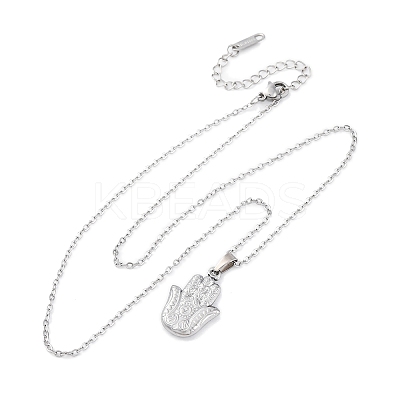 Hamsa Hand 304 Stainless Steel Pendant Necklaces NJEW-H059-01P-1