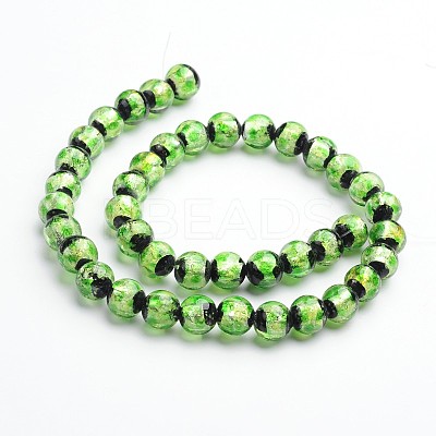 Glow in the Dark Luminous Style Handmade Silver Foil Glass Round Beads FOIL-I006-8mm-03-1