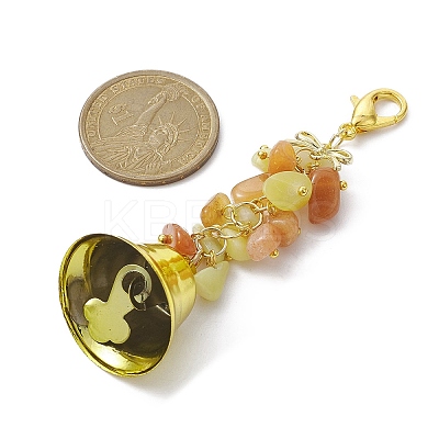 Natural Red Aventurine & Lemon Jade Chips & Alloy Bowknot Kcychain HJEW-JM01313-03-1