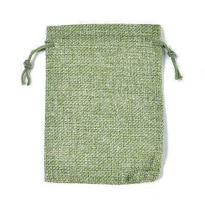 Polyester Imitation Burlap Packing Pouches Drawstring Bags X-ABAG-R005-14x10-02-1