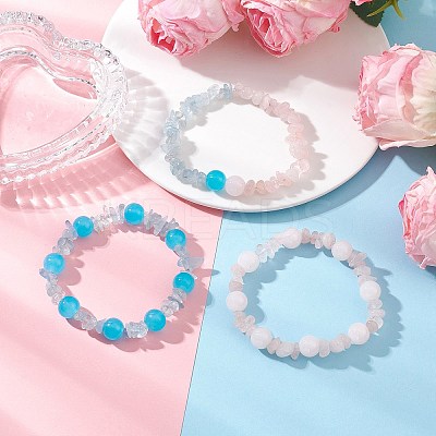 3Pcs 3 Styles Baking Paint Imitation Jade Glass Round Beaded Stretch Bracelets for Women BJEW-JB12158-1