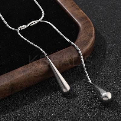 304 Stainless Steel Snake Chain Lariat Necklaces with Teardrop Ends NJEW-D300-02G-1