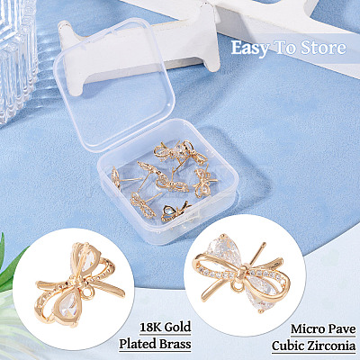 4 Pairs 2 Styles Brass Micro Pave Clear Cubic Zirconia Stud Earring Findings KK-TA0002-63-1