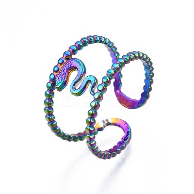 304 Stainless Steel Snake Cuff Ring RJEW-N038-088-1