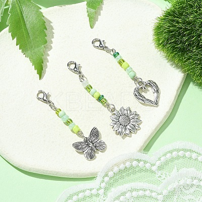 Glass Beaded & Alloy Pendant Decorations HJEW-YW00004-1