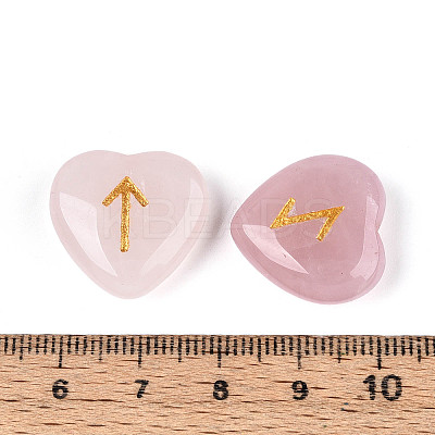 25Pcs Natural Rose Quartz Heart Rune Stones with Elder Futhark Alphabet Engraved G-T144-02D-1