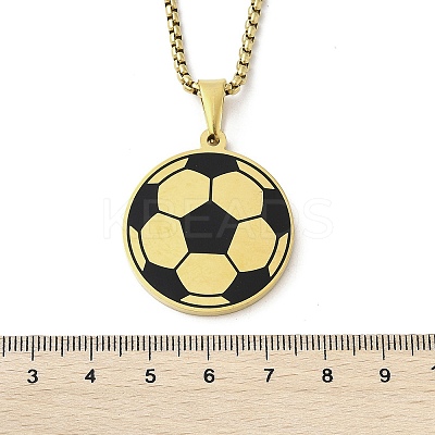 201 Stainless Steel Black Enamel Football Pendant Box Chain Necklaces NJEW-H055-05G-1