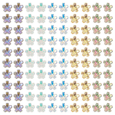 100Pcs 5 Colors Transparent Electroplate Glass Bead Caps EGLA-TA0013-10-1