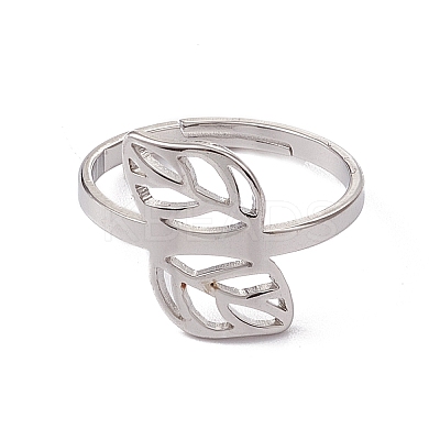 Non-Tarnish 201 Stainless Steel Hollow Out Leaf Adjustable Ring for Women RJEW-C045-05P-1