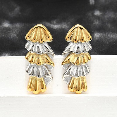 304 Stainless Steel Two-tone Stud Earrings for Women EJEW-R023-01GP-03-1