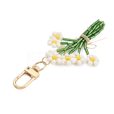 Flower Glass Seed Beads Pendant Decoration HJEW-TA00310-1