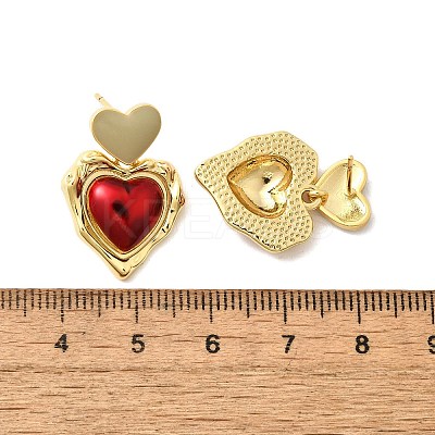 Heart Brass Enamel Stud Earrings EJEW-Z086-17G-02-1