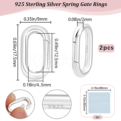 2Pcs 925 Sterling Silver Spring Gate Rings STER-BBC0008-68-1