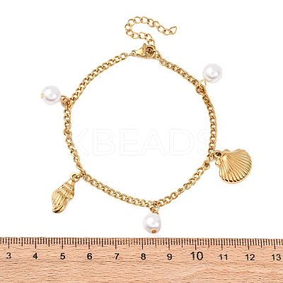Conch & Shell Shape 304 Stainless Steel Charm Bracelets BJEW-F519-02A-G-1