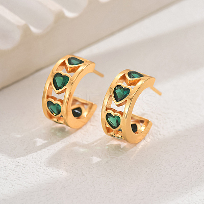 Elegant Heart Brass Cubic Zirconia Stud Earrings GX1194-1-1