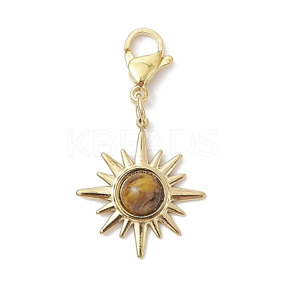 Natural Tiger Eye & Rose Quartz & Lapis Lazuli & Green Aventurine & Amethyst Sun Pendant Decoration HJEW-JM02828-1
