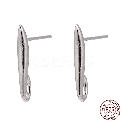 Anti-Tarnish Rhodium Plated 925 Sterling Silver Stud Earring Findings X-STER-K168-118P-1