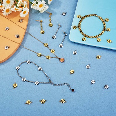 12Pcs 430 Stainless Steel Small Flower Connector Charms JX239A-1