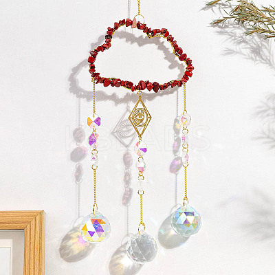Natural Red Jasper Copper Wire Wrapped Cloud Hanging Ornaments PW-WG49920-03-1