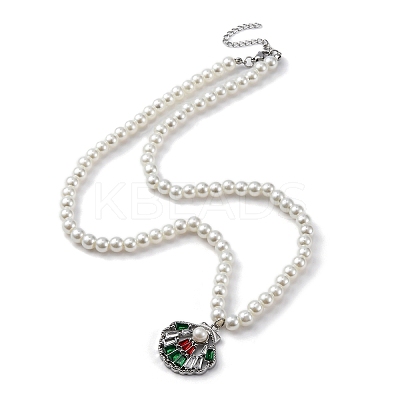 304 Stainless Steel Colorful Cubic Zirconia Shell Shape Pendant Necklaces STAS-Z114-22P-1
