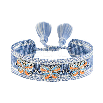 Butterfly Adjustable Polyester & Alloy & Resin Enamel & Rhinestone Slider Bracelets FS-WG9985D-06-1