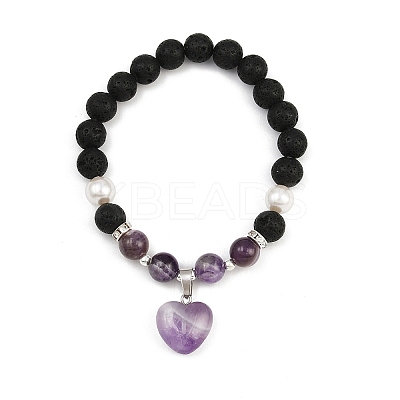 Natural Amethyst Heart Charms Bracelets BJEW-JB12402-02-1