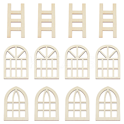 12Pcs 3 Styles Wooden Mini Ladders & Windows WOOD-FH0002-05-1