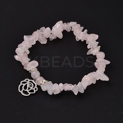 Natural Rose Quartz Beaded Stretch Bracelets X-BJEW-JB01996-01-1