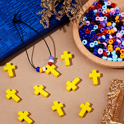 DIY Cross & Rondelle Wood & Acrylic Bracelets Making Kits DIY-FH0007-59-1