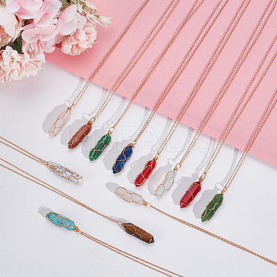 12Pcs 12 Style Natural & Synthetic Mixed Gemstone Bullet Pendant Necklaces Set NJEW-AN0001-02-1