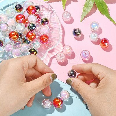 100Pcs UV Plating Transparent Rainbow Iridescent Acrylic Beads TACR-CJ0001-59-1